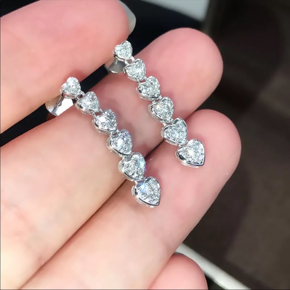 New Women’s925 Silver Multi Heart Diamond Earrings - Picture 4 of 4